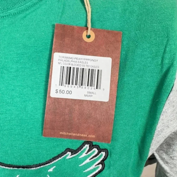 Mitchell & Ness NFL Color Blocked S/S Tee Philadelphia Eagles Green Gray Size S - Picture 5 of 6